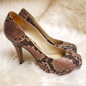 Nine West Tan & Black Hope Float Snake Print Platform Heels SZ 7.5M
